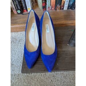 L.K. Bennett London Women's 38.5 US 8.5 Blue Leather Pump Heels Made in Spain